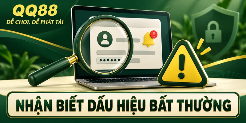 Minh họa kiểm tra thông báo tài khoản bất thường bằng kính lúp và biểu tượng cảnh báo