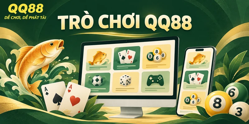 Minh họa nhóm trò chơi QQ88 trên máy tính và điện thoại