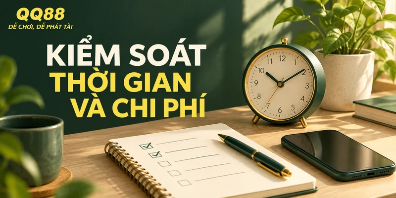 Minh họa đồng hồ, sổ ghi chép và điện thoại để đặt giới hạn thời gian, chi phí